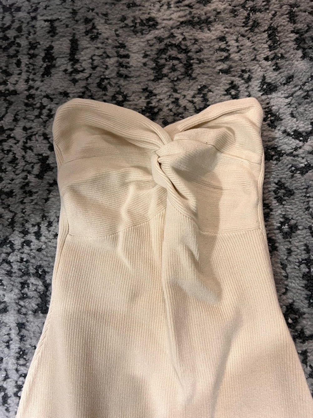 Strapless Twist Front Midi Dress in Ivory